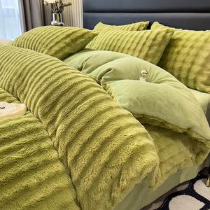 Belle Комплект постельного белья 1,8 м, 4 предмета, пододеяльник 200х230 см, простыня, темный мохово-зеленый, утолщенный плюш, мягкий