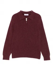 Рифленый джемпер на молнии у воротника Brunello Cucinelli Kids, красный
