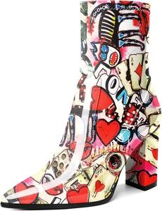 Женские ботильоны AUMOTED с блок-каблуком, утолщенным высоким каблуком, короткие ботинки с заостренным носком, боковой молнией, модные и удобные туфли-ботильоны на каблуке 3,4 дюйма, Multi Color