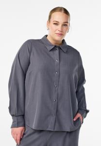 Блуза Zizzi Button-down blouse, Mid Grey Melange/Grey