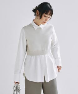 Трикотажный пуловер из комбинированной ткани для рубашки