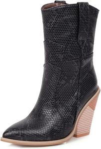 Женские западные ковбойские ботильоны на высоком каблуке с заостренным носком, на толстом каблуке, короткие, с удобной посадкой JOEUSTY, Black/White-Velvet Lined