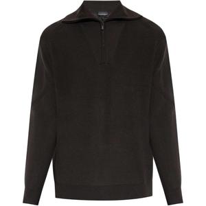 Полузастёгивающийся джемпер с тонкой резинкой EMPORIO ARMANI, коричневый