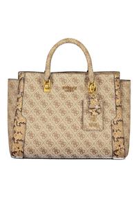 Женская сумка Guess Jeans с короткими ручками и фирменным принтом, бежевый