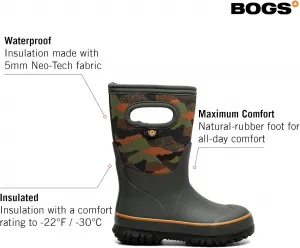 Детские водонепроницаемые резиновые сапоги BOGS Grasp - с утеплителем для зимы, снега и грязи, с удобными ручками для надевания для малышей, мальчиков и девочек, защита в любую погоду, мультиколор
