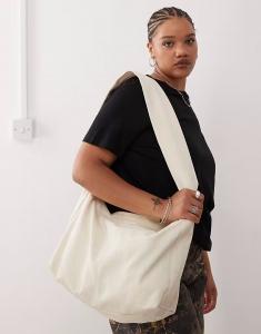 Большая сумка через плечо Weekday цвета экрю с узором «ёлочка»