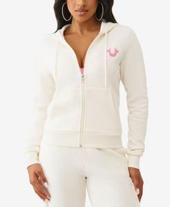 Женская толстовка на молнии с металлическим баннером Будды True Religion, White