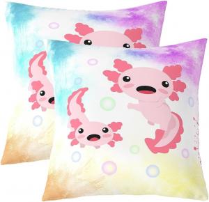 Erosebridal Наволочки Axolotl декоративные квадратные с градиентным принтом саламандры, Pink Purple Teal Yellow