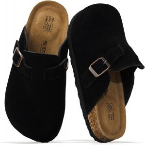 Женские сабо Project Cloud с стелькой из натуральной кожи - тапочки с поддержкой свода стопы из память-пены - стильные слипоны, мюли и сабо (Benton), Black Suede