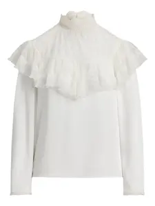 Блузка с оборками и кружевными вставками Ralph Lauren Collection, белый