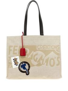 Большая сумка-тоут с жаккардовым логотипом Ferragamo, нейтральный