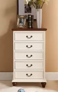 Yu Senyi Комод 60х40х99 см для гостиной из массива дерева, 5 ящиков, белый, полностью собран