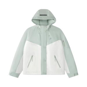 Fila Пуховая куртка женская, серого цвета, с капюшоном, средней высоты