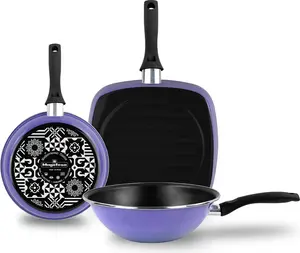 Набор индукционных сковород Very Peri, сковорода-гриль, вок 24-28 см, антипригарное покрытие, фиолетовое Magefesa
