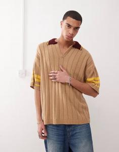 COLLUSION Трикотажная коричневая рубашка свободного покроя с воротником