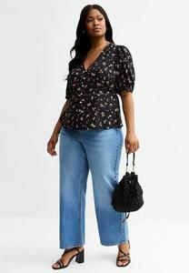 Блуза CURVES STRAWBERRY FLORAL PRINT CREPE TEA New Look Curves, черный