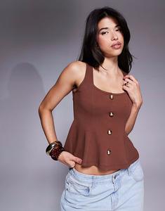 Топ ASOS DESIGN с застежкой на пуговицы и квадратным вырезом, облегающий талию, шоколадного цвета