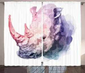 Штора ABAKUHAUS в стиле акварель, с изображением животных в пастельных тонах, сафари, присборенная штора из тесьмы для спальни с петлями и крючками, 280 x 175 см, цвет: фиолетовый, розовый Abakuhaus