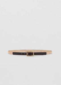 Тонкий ремень из кожи Mango коричневого цвета с фурнитурой