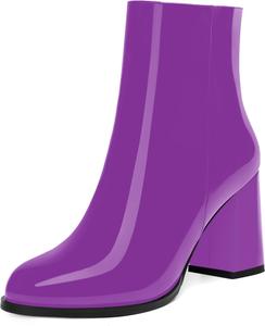 Женские ботинки SKYSTERRY на шнуровке с застежкой-молнией, лакированные, для улицы, с закрытым носком, толстым каблуком, высоким голенищем, каблук 3,3 дюйма, Purple