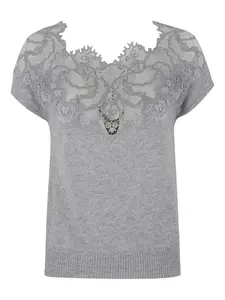 Трикотажный топ с кружевом Ermanno Scervino, серый