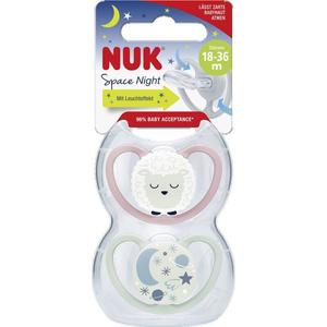 Силиконовая соска Space Night, розово-мятная, 18-36 месяцев NUK, 2 шт.
