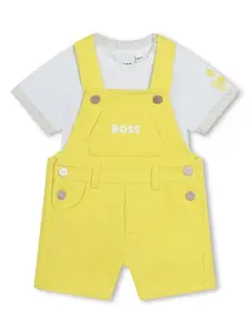 Комплект из футболки и комбинезона с вышитым логотипом BOSS Kidswear, желтый