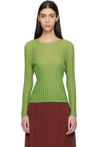 Pleats Please Issey Miyake Зеленый ребристый топ с плиссировкой, ноябрьский выпуск