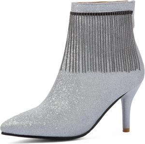 Женские ботильоны на молнии, туфли с низким каблуком и свадебные туфли, праздничные танцевальные туфли с кисточками, женские заостренные ботинки OXCOWNIU, Silver