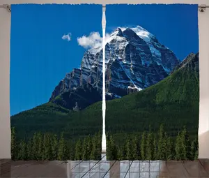 Шторы ABAKUHAUS Mountain Rustic, Парк снежных вершин, универсальные ленточные шторы для гостиной с петлями и крючками, 280 x 245 см, цвет: зеленый, белый, синий Abakuhaus