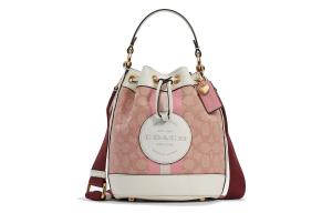 COACH Демиси тканевая кожаная сумка ведро через плечо кроссбоди маленькая женская вишневый розовый