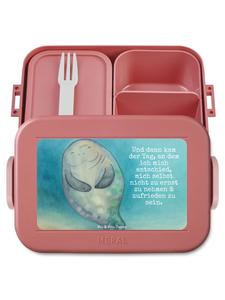 Mr. & Mrs. Panda Ланчбокс с изображением ламантина и надписью пастельно-красного цвета