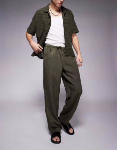 Мешковатые брюки ASOS DESIGN цвета хаки с завязками на шнурке