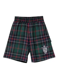 Клетчатые шорты с накладными карманами FENDI KIDS, зеленый