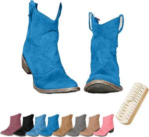 Женские ковбойские сапоги с низким каблуком, мягкие, из замши, массивный каблук, короткие ботильоны до щиколотки с круглым носком, на молнии сзади, на среднем голенище Generic, Dark Blue