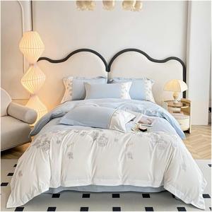 KYTGFH Комплект постельного белья из хлопкового велюра с кружевными рюшами и цветочной вышивкой в бело-розовом пэчворк стиле