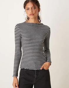 Топ Vila с высоким воротом и ребристым узором в черно-сером цвете