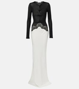 Макси-платье с кружевной отделкой Christopher Esber, Black/White