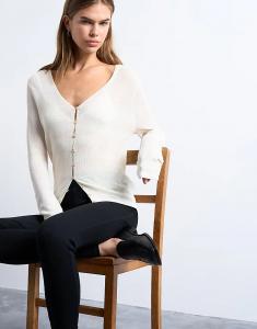 Вязаный кардиган Topshop в рубчик цвета слоновой кости