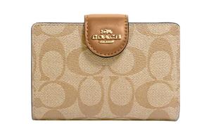 COACH Угловой кошелек на молнии из прорезиненной ткани с кожаным мешочком для мелочи женский хаки