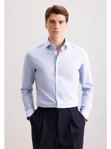 Узкая фланелевая рубашка средне-синего цвета Seidensticker