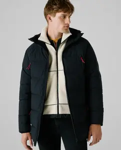 Длинный мужской стеганый пуховик с вышитым логотипом Pepe Jeans, черный