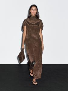 Блузка в тонкую полоску с воротником-шарфом Massimo Dutti, коричневый