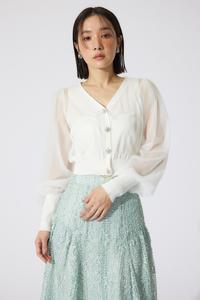 Кардиган из прозрачной вязки с тюлевой отделкой Rienda, цвет Wht