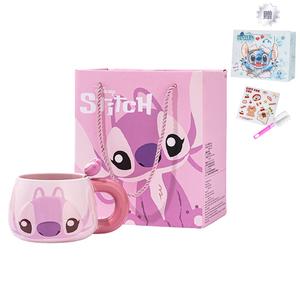 Креативная пара фарфоровых кружек, практичная кофейная кружка, женская кружка для воды Disney, Angelina[Shopping Bag+Cup Brush+Random Sticker]