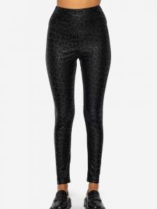 SASSYCLASSY Термолеггинсы из искусственной кожи с леопардовым принтом, черные
