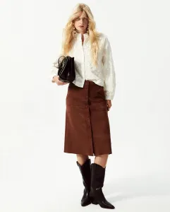 Юбка до колена из замши Sfera, коричневый
