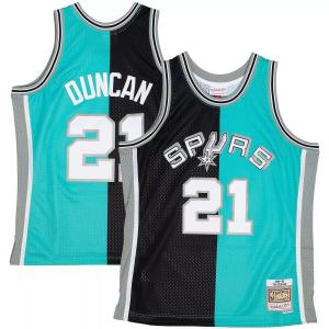 Мужская майка Mitchell & Ness Tim Duncan черного/бирюзового цвета San Antonio Spurs Big & Tall Hardwood Classics 1998-99 Split Swingman Джерси