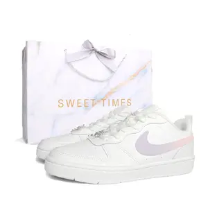 Nike Детские кроссовки для скейтбординга Court Borough Low 2 с противоскользящей подошвой, износостойкие, белые, розовые, подростковые