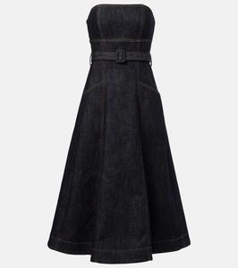 Поясное миди-платье без бретелей Self-Portrait, синий